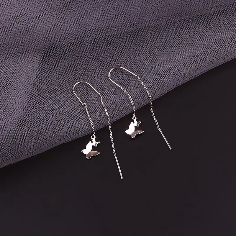 Sterling Silver Double Butterfly Threader Earrings