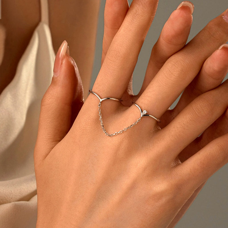 Sterling Silver Double Chain Combination Ring