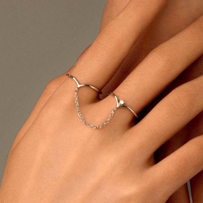 Sterling Silver Double Chain Combination Ring