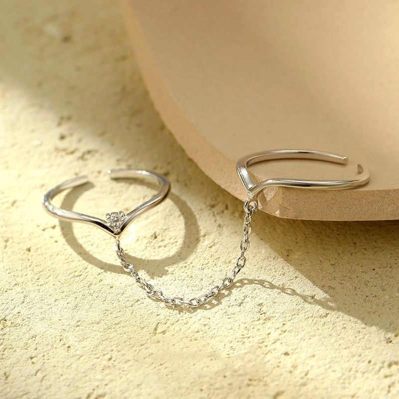 Sterling Silver Double Chain Combination Ring