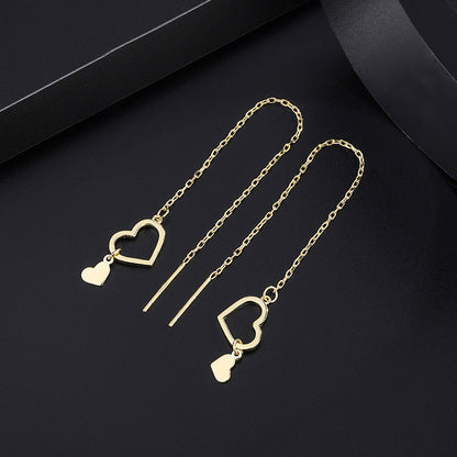 Sterling Silver Double Heart-Design Threader Earrings