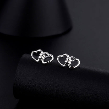 Sterling Silver Double Heart Stud Earrings
