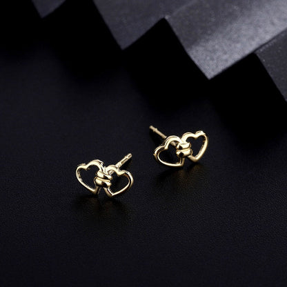 Sterling Silver Double Heart Stud Earrings
