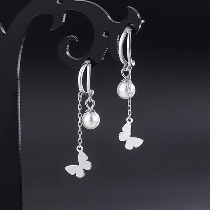 Sterling Silver Double Later Butterfly Pearl Earrings