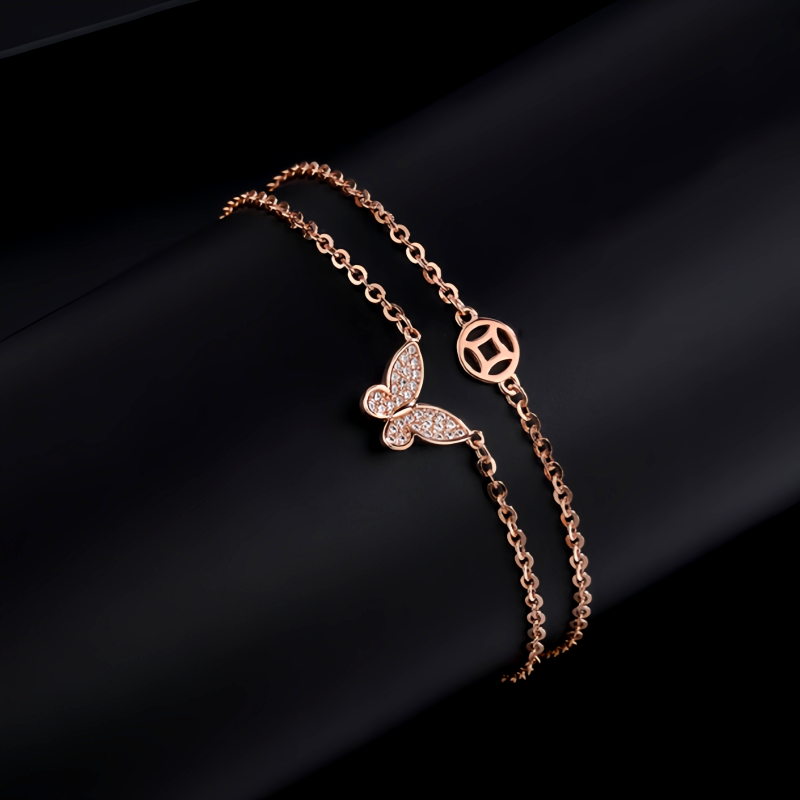 Sterling Silver Double Layer Butterfly Bracelets