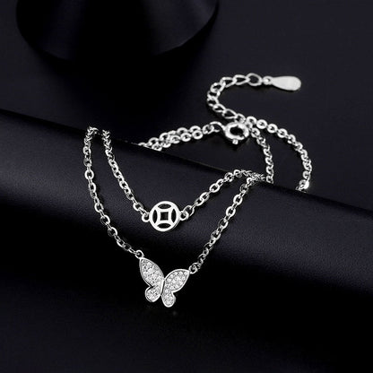 Sterling Silver Double Layer Butterfly Bracelets