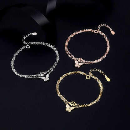 Sterling Silver Double Layer Butterfly Bracelets