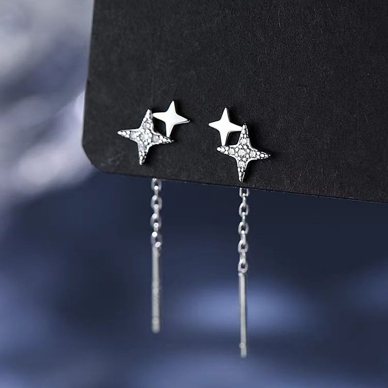 Sterling Silver Double Star Threader Earrings