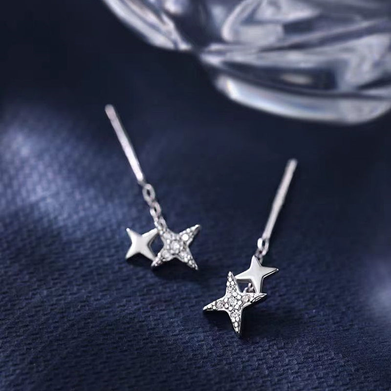 Sterling Silver Double Star Threader Earrings