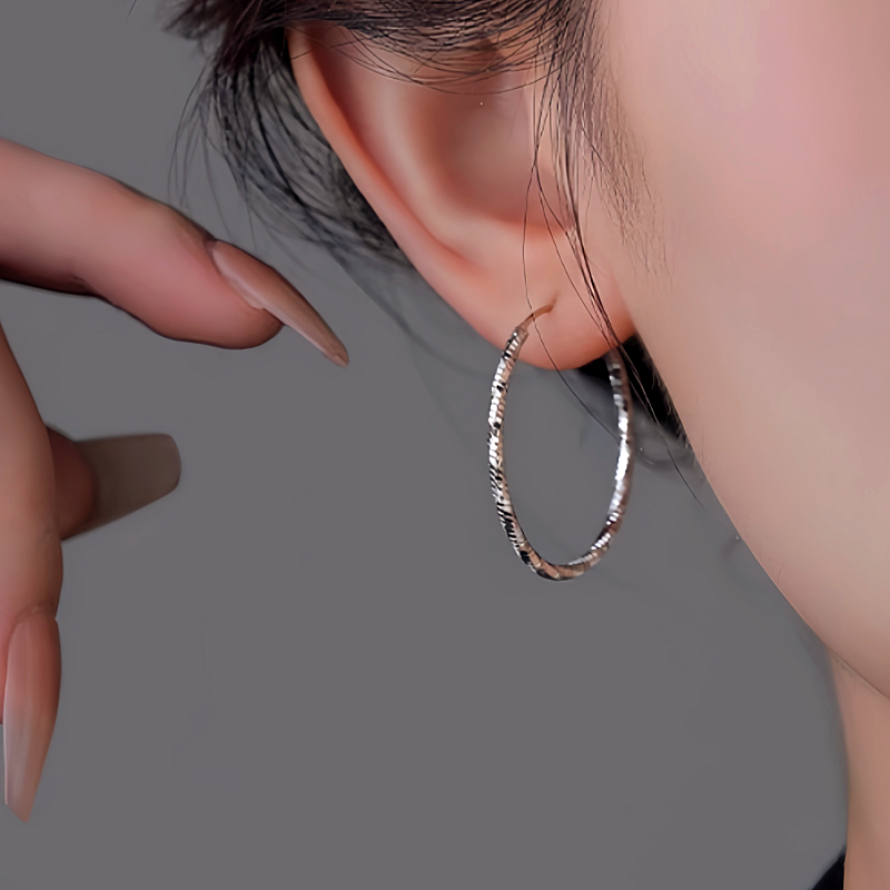 Sterling Silver Edge Face Hoop Earrings