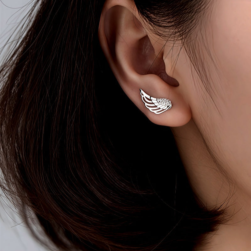 Sterling Silver Elegant Angel Wing Crawler Earrings