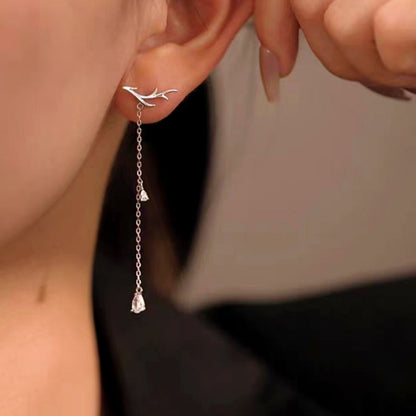 Sterling Silver Elegant Antler Tassel Earrings