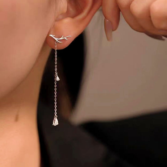 Sterling Silver Elegant Antler Tassel Earrings