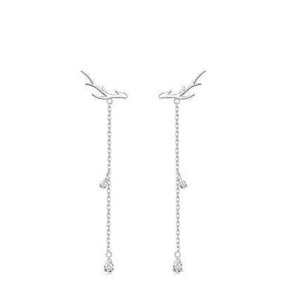Sterling Silver Elegant Antler Tassel Earrings