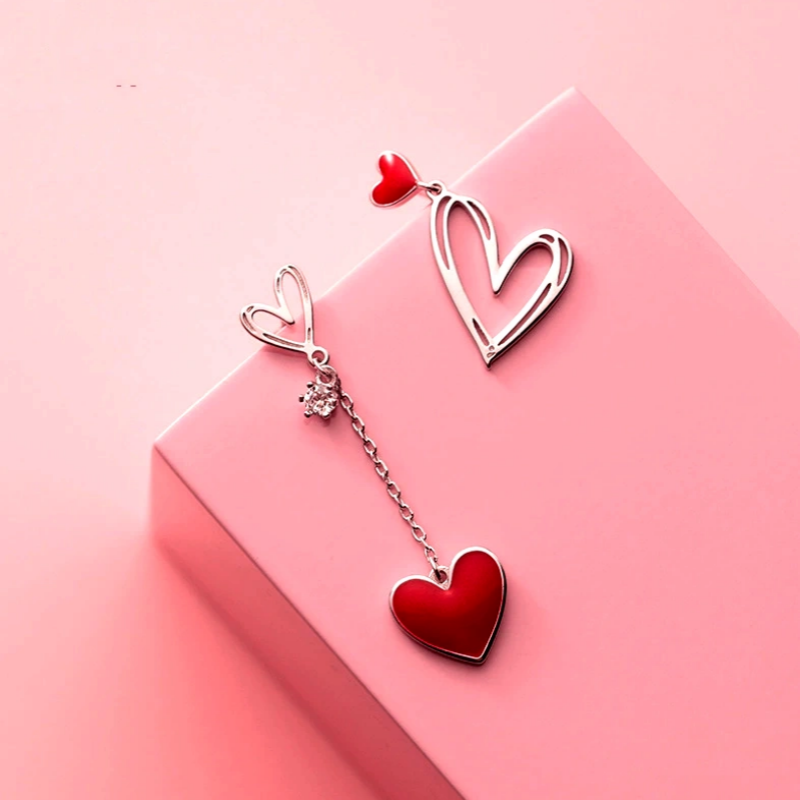 Sterling Silver Elegant Asymmetrical Heart Earrings