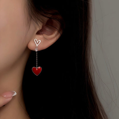 Sterling Silver Elegant Asymmetrical Heart Earrings