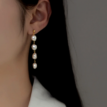 Sterling Silver Elegant Baroque Pearl Tassel Earrings
