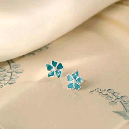 Sterling Silver Elegant Blue Flower Stud Earrings
