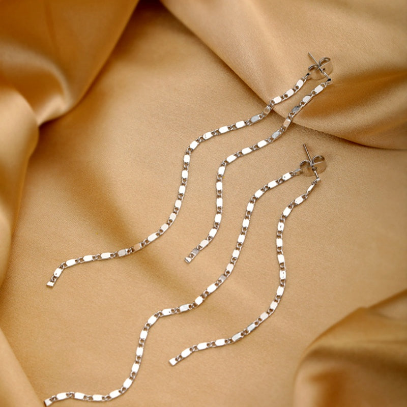 Sterling Silver Elegant Chain Tassel Earrings