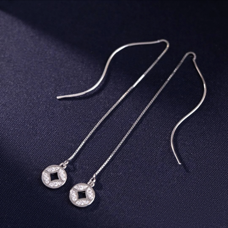 Sterling Silver Elegant Coin Threader Earrings