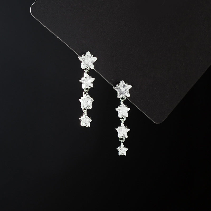 Sterling Silver Elegant Crystal Star Tassel Earrings