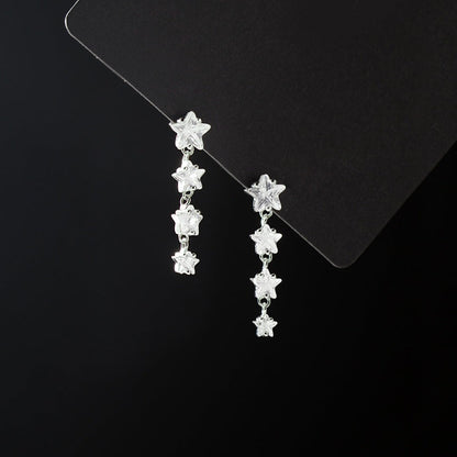 Sterling Silver Elegant Crystal Star Tassel Earrings