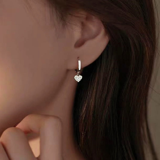 Sterling Silver Elegant Diamond Micro-Set Heart Earrings