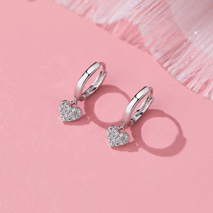 Sterling Silver Elegant Diamond Micro-Set Heart Earrings
