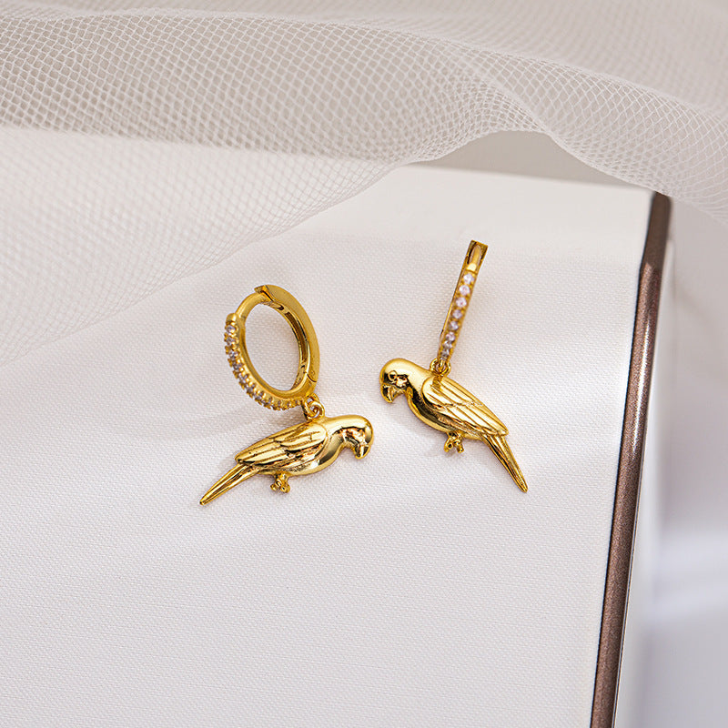 Sterling Silver Elegant Diamond Retro Bird Earrings