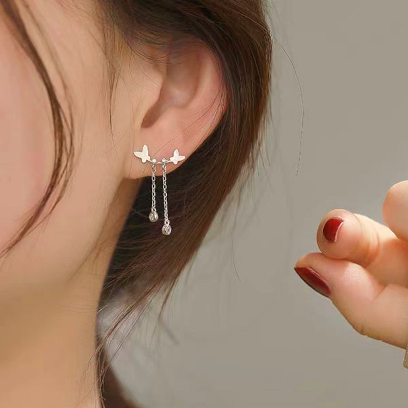 Sterling Silver Elegant Double Butterfly Earrings