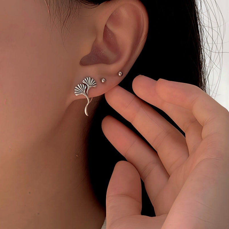 Sterling Silver Elegant Ginkgo Leaf Earrings