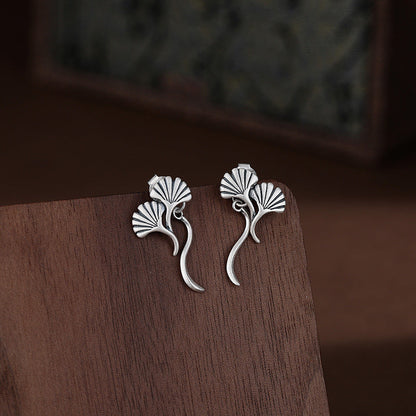 Sterling Silver Elegant Ginkgo Leaf Earrings