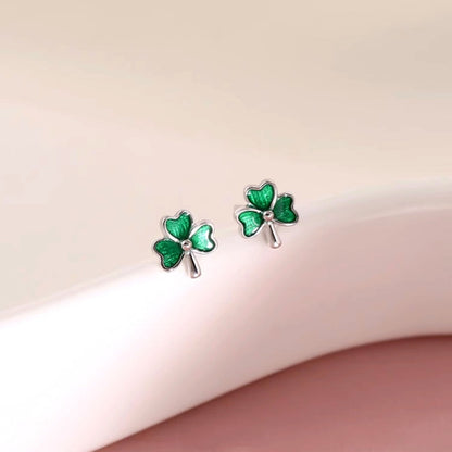 Sterling Silver Elegant Green Clover Stud Earrings
