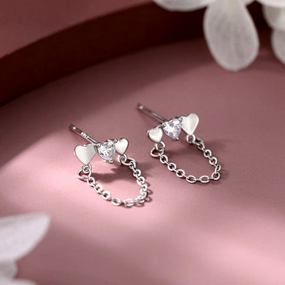 Sterling Silver Elegant Heart Chain Tassel Earrings