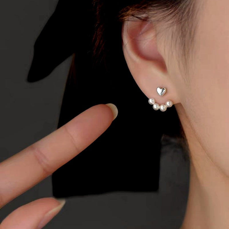 Sterling Silver Elegant Heart Pearl Earrings