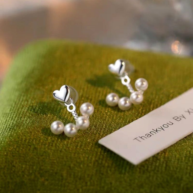 Sterling Silver Elegant Heart Pearl Earrings