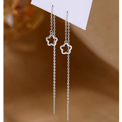 Sterling Silver Elegant Hollow Flower Threader Earrings