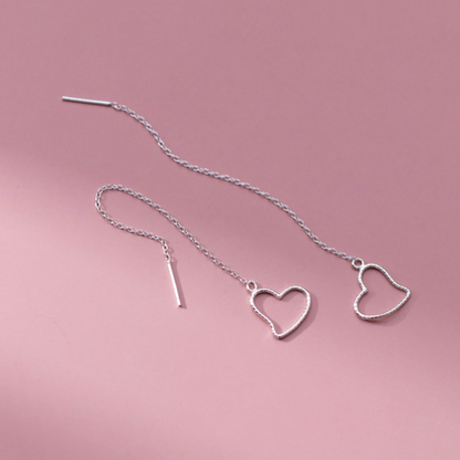 Sterling Silver Elegant Hollow Heart Threader Earrings