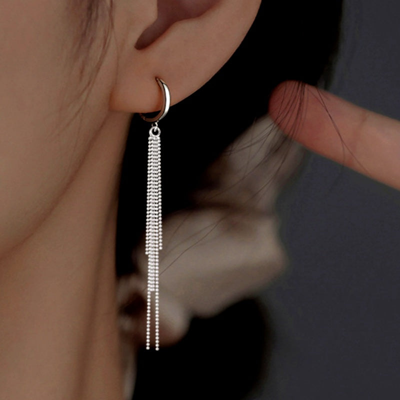 Sterling Silver Elegant Long Tassel Earrings