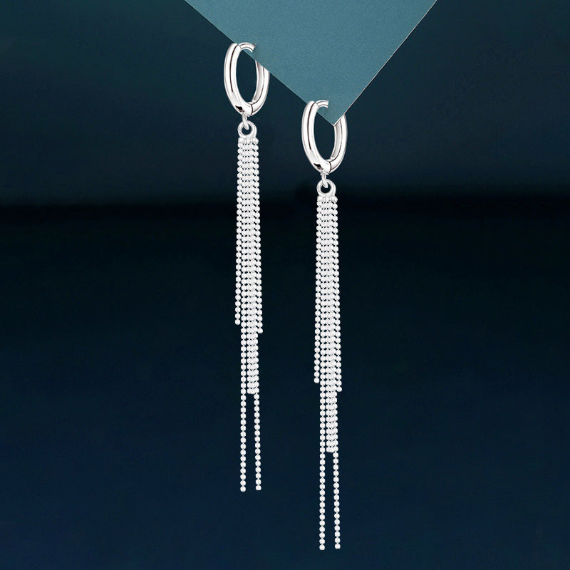 Sterling Silver Elegant Long Tassel Earrings