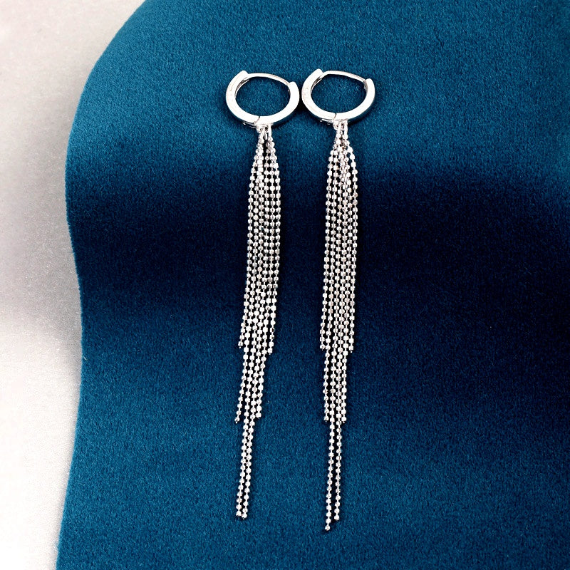 Sterling Silver Elegant Long Tassel Earrings