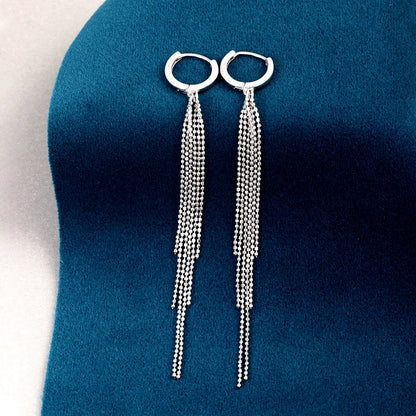 Sterling Silver Elegant Long Tassel Earrings