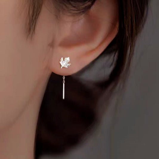 Sterling Silver Elegant Maple Leaf Threader Earrings