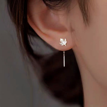 Sterling Silver Elegant Maple Leaf Threader Earrings