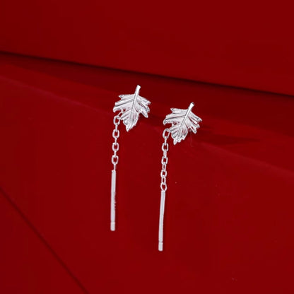 Sterling Silver Elegant Maple Leaf Threader Earrings