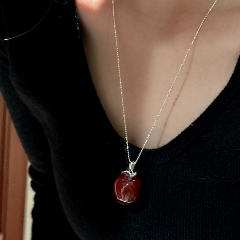 Sterling Silver Elegant Red Apple Necklace