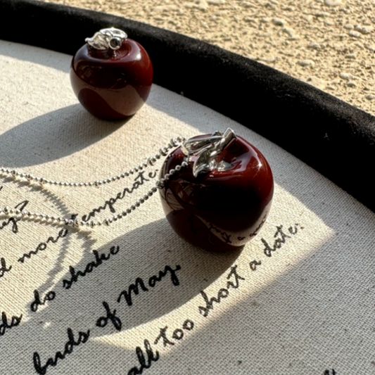 Sterling Silver Elegant Red Apple Necklace