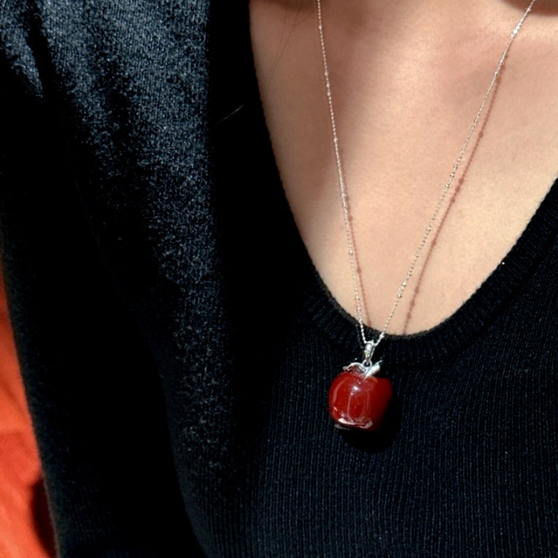 Sterling Silver Elegant Red Apple Necklace