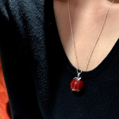 Sterling Silver Elegant Red Apple Necklace