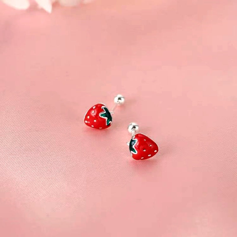 Sterling Silver Elegant Red Strawberry Fruit Earrings